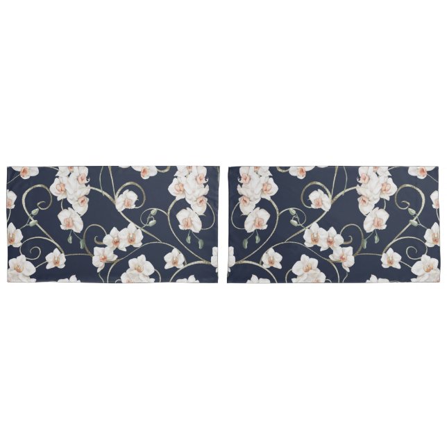 White Orchid Floral Pattern Pillow Case (Front-Set)