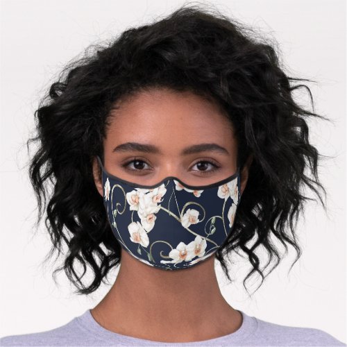 White Orchid Floral Pattern Premium Face Mask