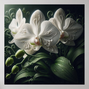 White Orchid Floral  Poster