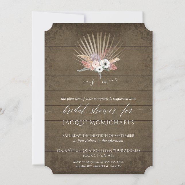 White Orchid Floral Rustic Barn Wood Bridal Shower Invitation (Front)