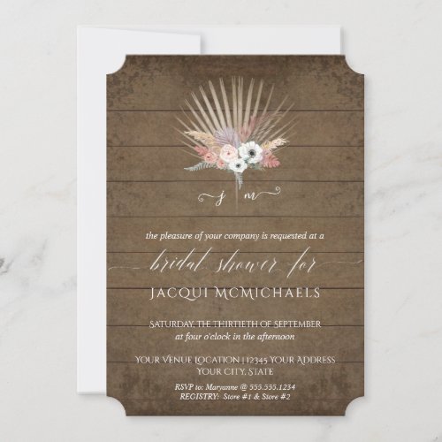 White Orchid Floral Rustic Barn Wood Bridal Shower Invitation