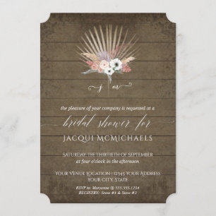 White Orchid Floral Rustic Barn Wood Bridal Shower Invitation