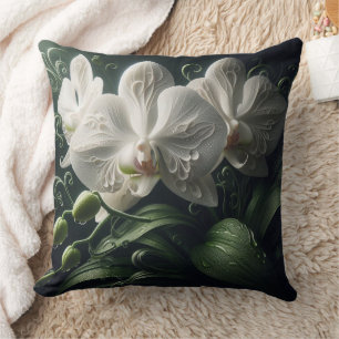 White Orchid Floral Throw Pillow