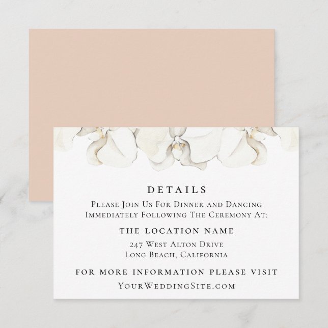 White Orchid Floral Wedding Details Invitation (Front/Back)