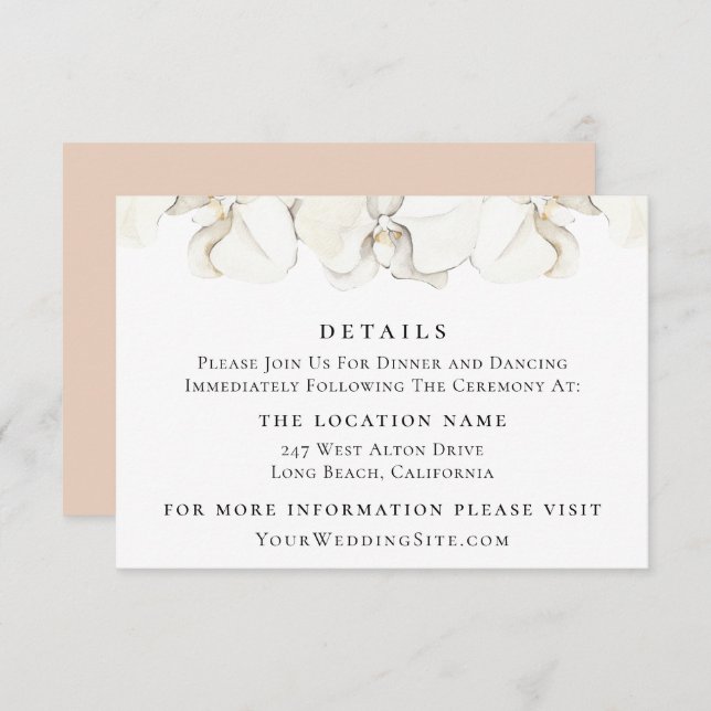 White Orchid Floral Wedding Details Invitation (Front/Back)