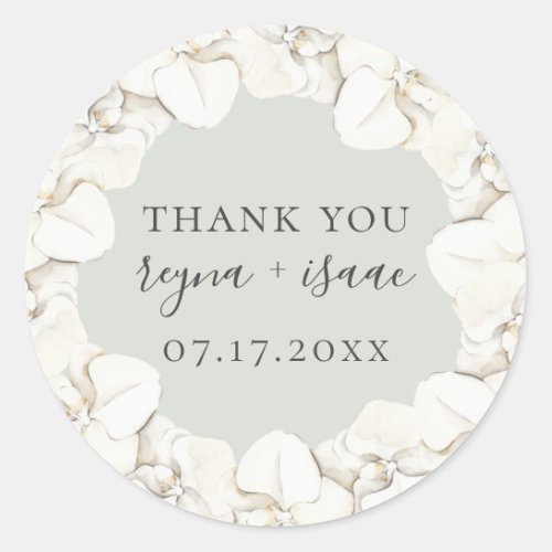 White Orchid Floral Wreath Wedding Favor Classic Round Sticker