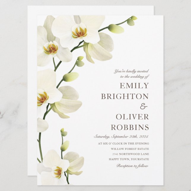 White orchid florals Wedding Invitations (Front/Back)