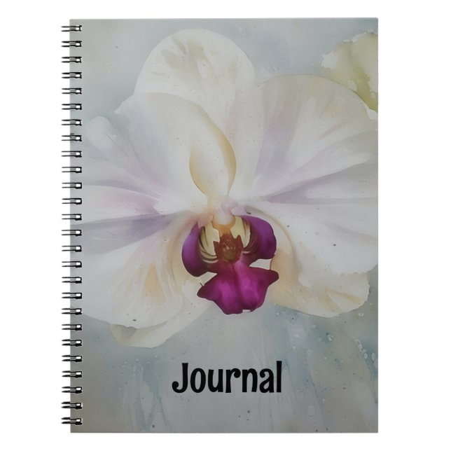 White Orchid Flower Art Journal Personalize (Front)