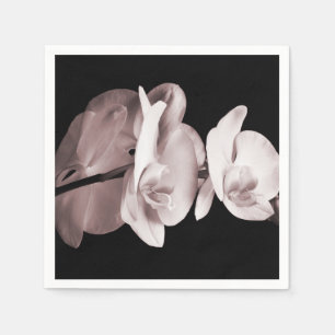 White Orchid Flower Black Background Abstract Paper Napkins