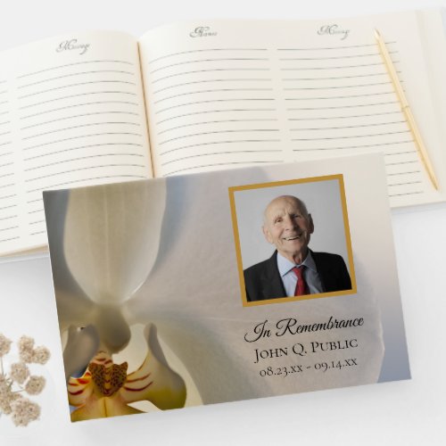 White Orchid Flower Celebration of Life Funeral Guest Book