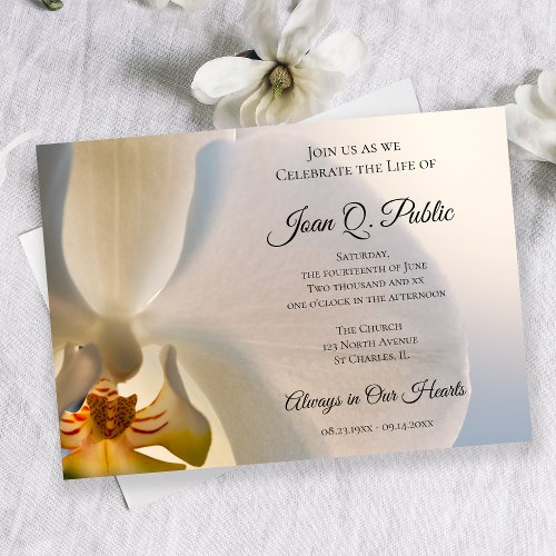 White Orchid Flower Celebration of Life Memorial Invitation