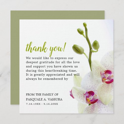 White Orchid Flower Funeral Loss Grief Thank You Card