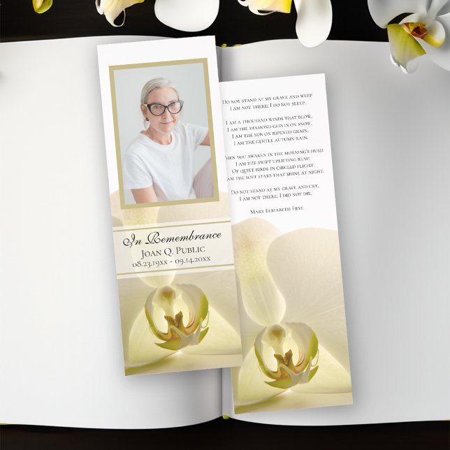 White Orchid Flower Funeral Memorial Prayer Card Bookmarks (Creator Uploaded)