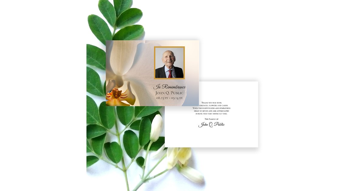 White Orchid Flower Funeral Memorial Sympathy Thank You Card | Zazzle