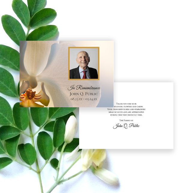 White Orchid Flower Funeral Memorial Sympathy Thank You Card (Creator Uploaded)