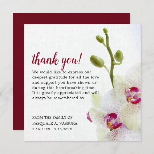 White Orchid Flower Funeral Thank You Card