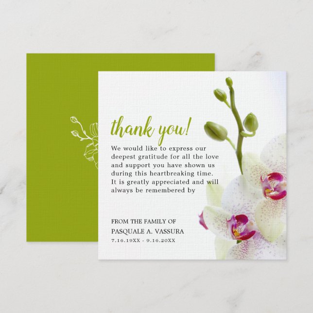 White Orchid Flower Funeral Thank You Card (Front/Back)