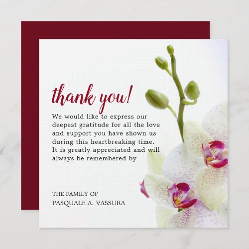 White Orchid Flower Funeral Thank You Card