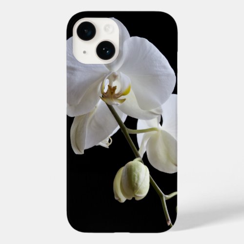 White Orchid Flower on Black Case_Mate iPhone 14 Case