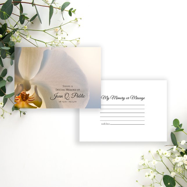 White Orchid Flower Share a Memory Funeral  Note Card (Creator Uploaded)