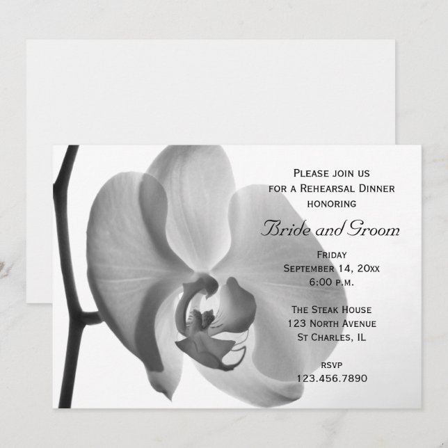 White Orchid Flower Wedding Rehearsal Dinner Invitation (Front/Back)