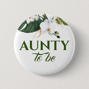 White Orchid Flowers Baby Shower Button