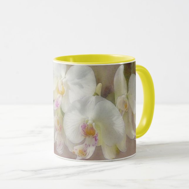 White Orchid Flowers Flower Art Mug Cup (Front Right)