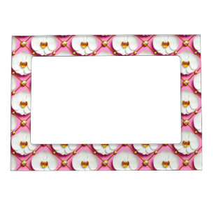 White Orchid Flowers on Pink Background With Gold Magnetic Frame