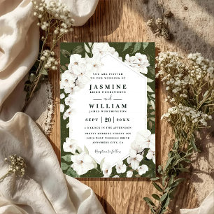 White Orchid Flowers Rustic Chic QR Code Wedding Invitation