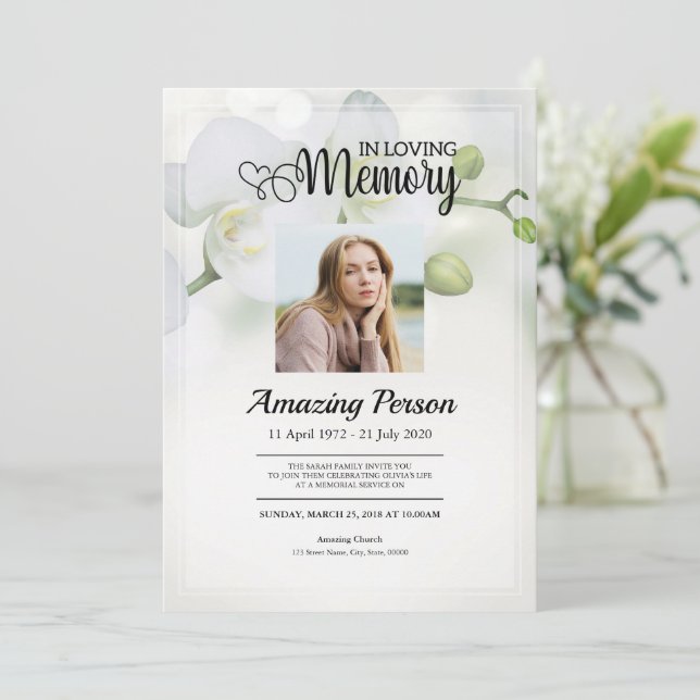 White orchid Funeral order of service Invitation (Standing Front)