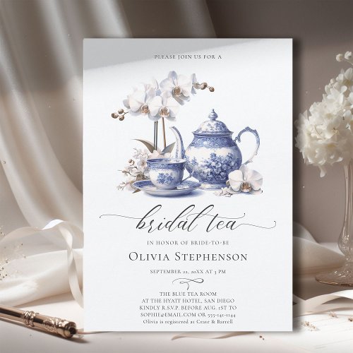 White Orchid Hampton Toile Chic Bridal Tea Shower Invitation