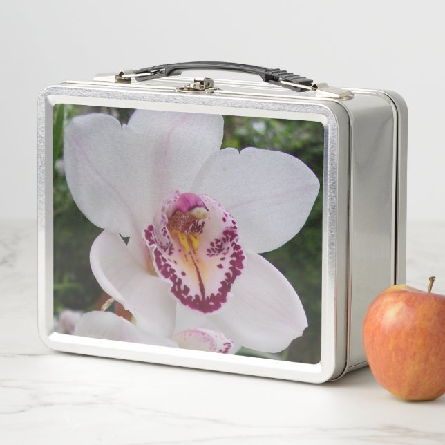White Orchid I Beautiful Tropical Flower Metal Lunch Box (In Situ)