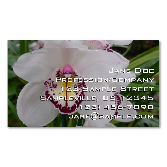 White Orchid II Elegant Floral Business Card Magnet (Front)