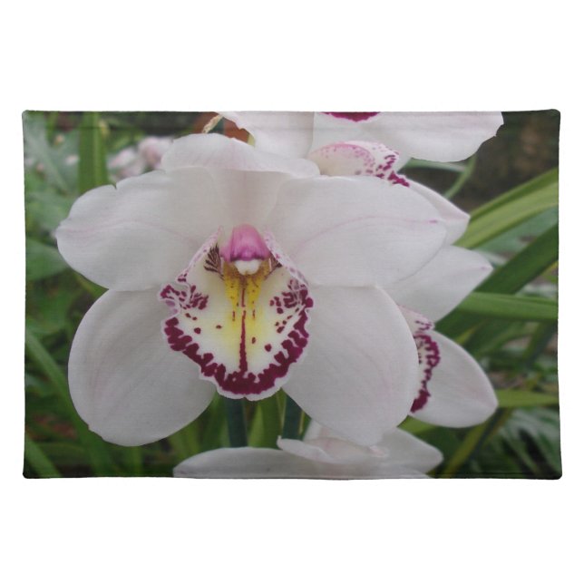 White Orchid II Elegant Floral Cloth Placemat (Front)
