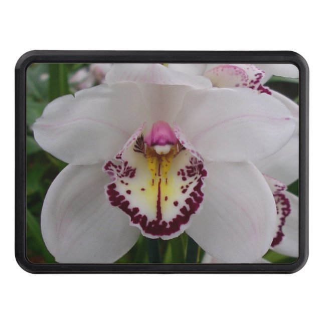 White Orchid II Elegant Floral Hitch Cover (Front)
