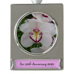 White Orchid II Elegant Floral Silver Plated Banner Ornament