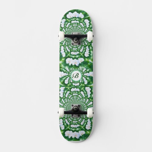 White Orchid Mandala monogram Skateboard