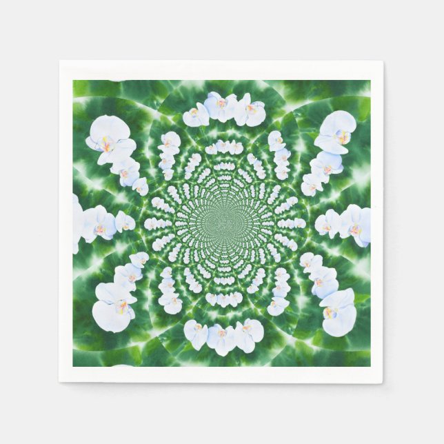 White Orchid Mandala Paper Napkins (Front)