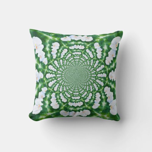 White Orchid Mandala Throw Pillow