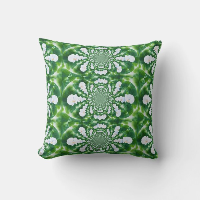 White Orchid Mandala Throw Pillow (Front)