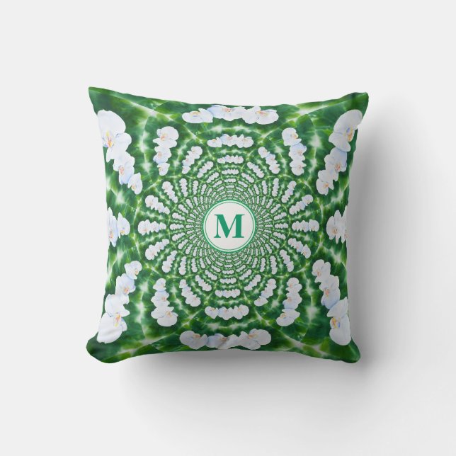 White Orchid Mandala Throw Pillow (Front)