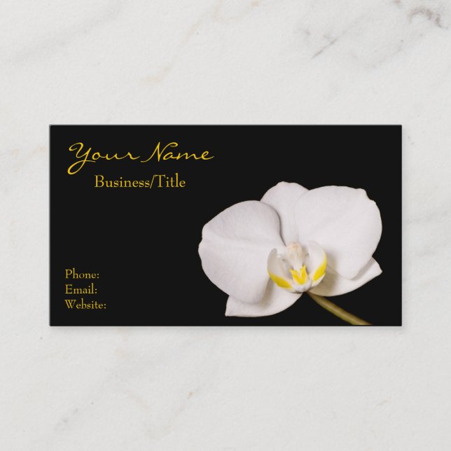 White Orchid on Black Business Card (Front)