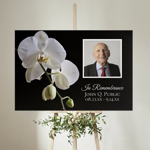 White Orchid on Black Celebration of Life Funeral Foam Board