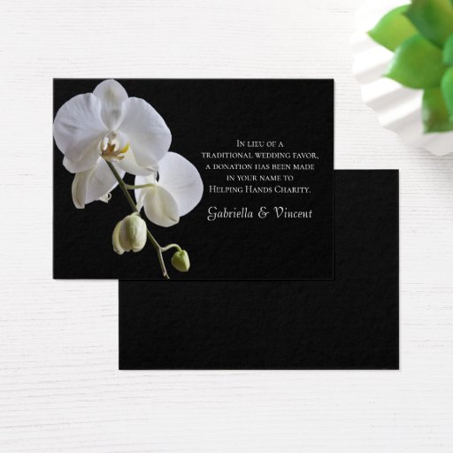 Customizable Orchid on Black Charity Wedding Favor Card Business Cards