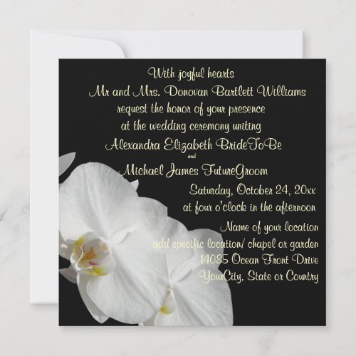 White Orchid on Black Invitation