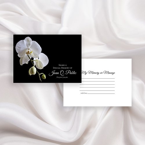 White Orchid on Black Share a Memory Funeral  Note Card