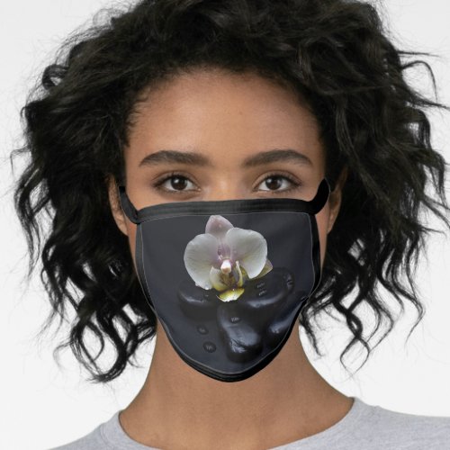 White Orchid On Black Stones Face Mask