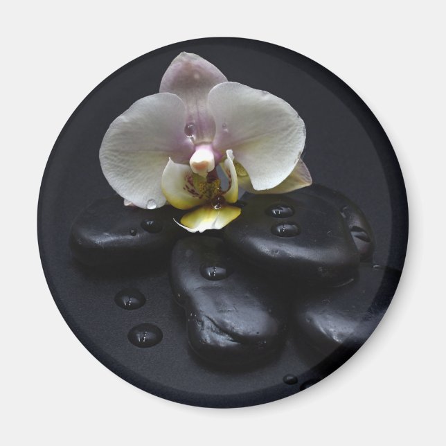 White Orchid On Black Stones Magnet (Front)