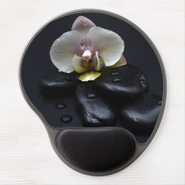White Orchid On Black Stones One Gel Mouse Pad (Front)
