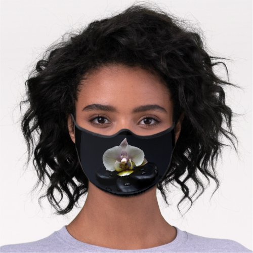 White Orchid On Black Stones  Premium Face Mask